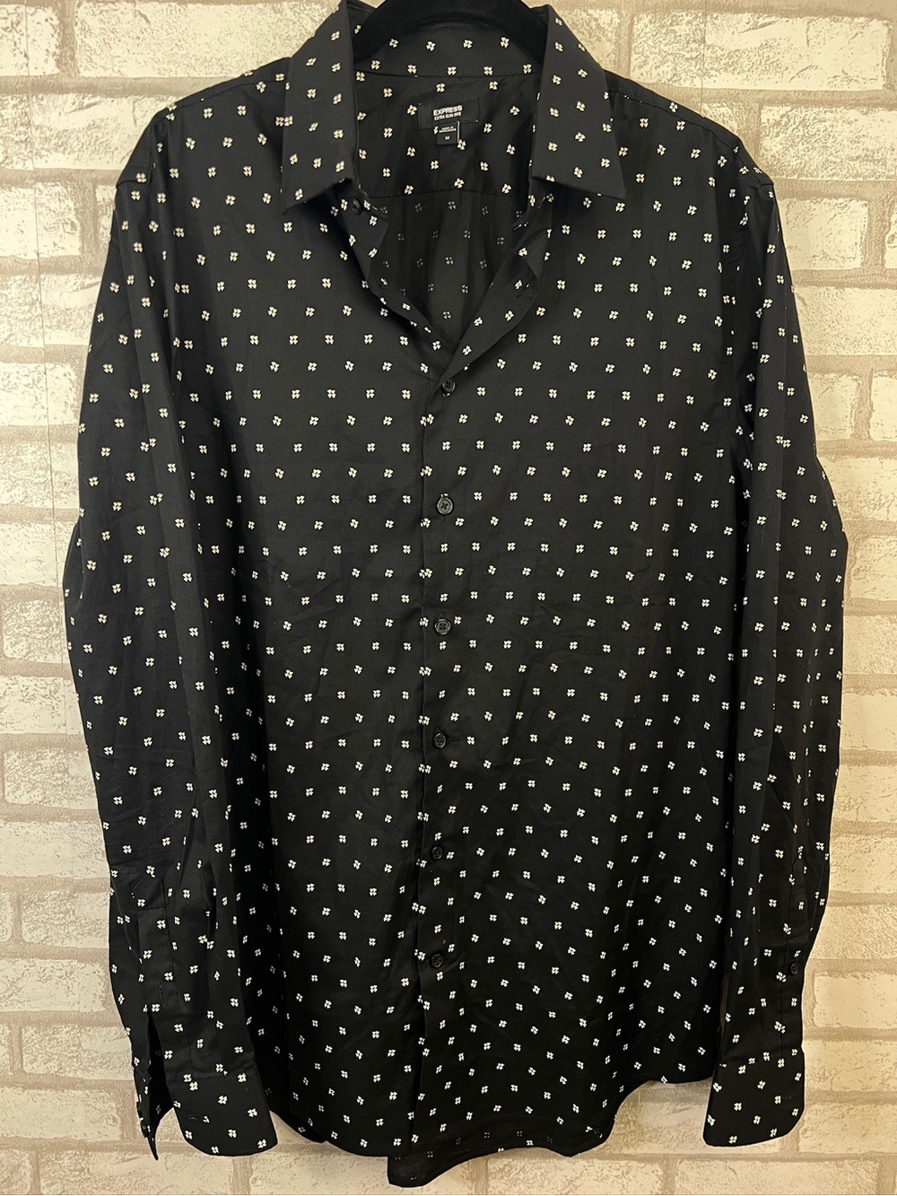 Express Extra Slim 1MX Button-Up Shirt Black Triangle Print Size M - Picture 2 of 8